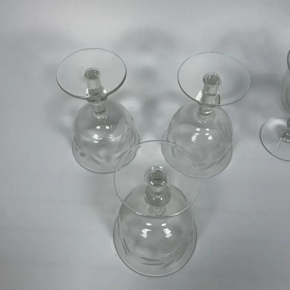 Vintage Crystal Etched Rose Flower Dessert Sherbet Cups Glasses Set of 5 1940’s